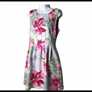 vince camuto dress grey pink pleated new size 8